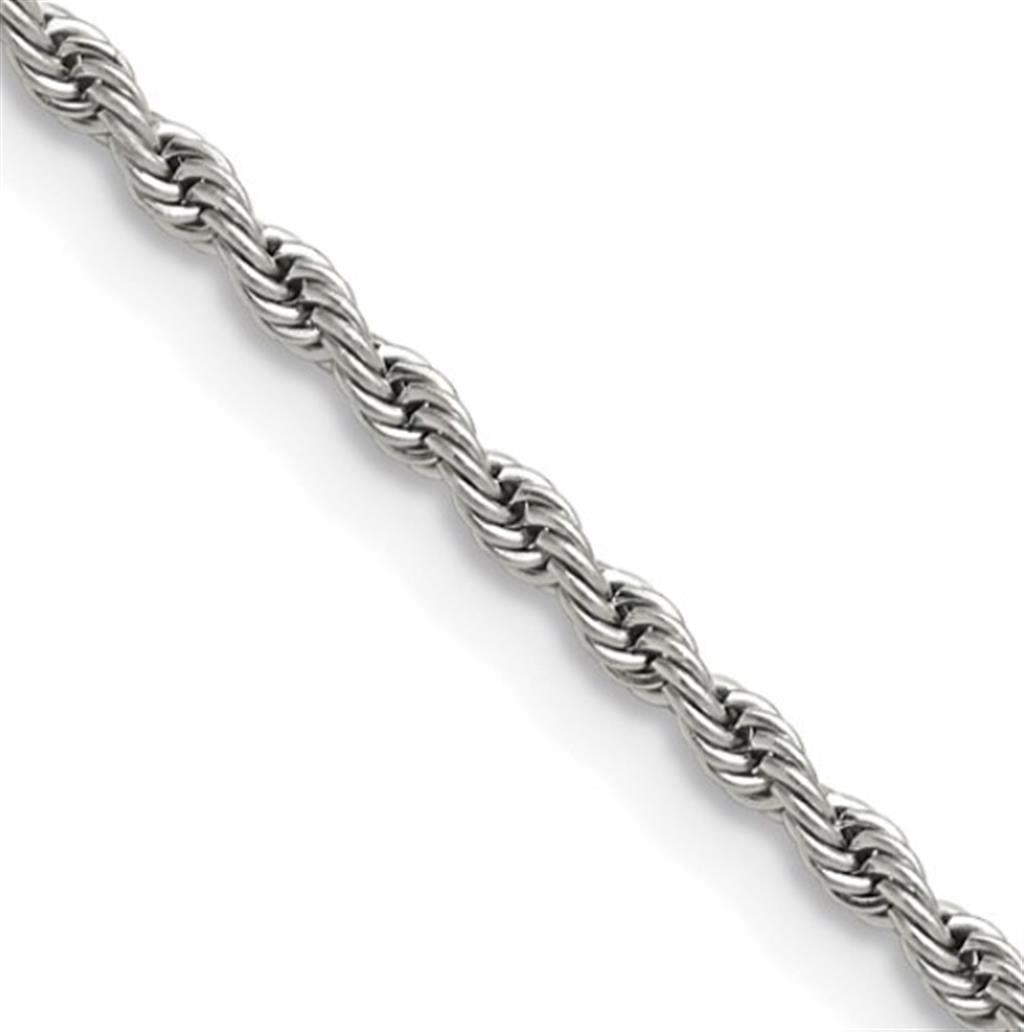White Stainless Steel 2.4 MM Rope Chain 24" Long