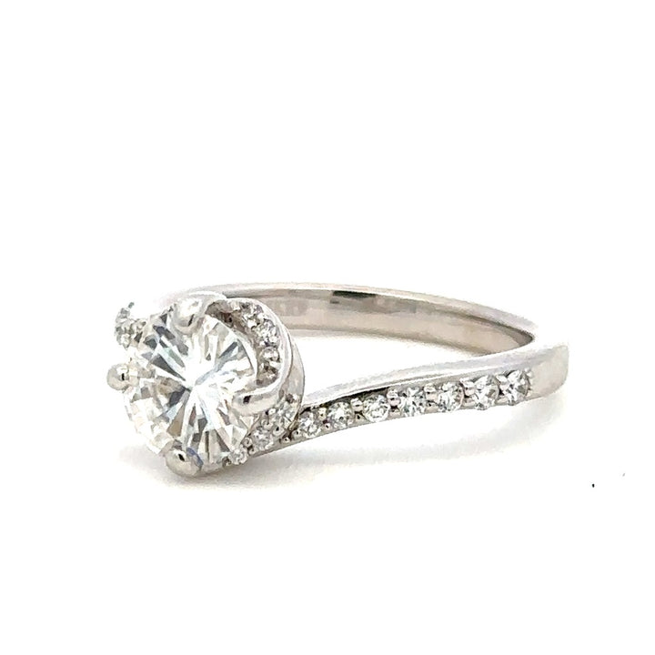 1 Carat Bypass Style Engagement Ring White 14 Karat Gold With A Moissanite Center Stone And Diamond Accent Stones