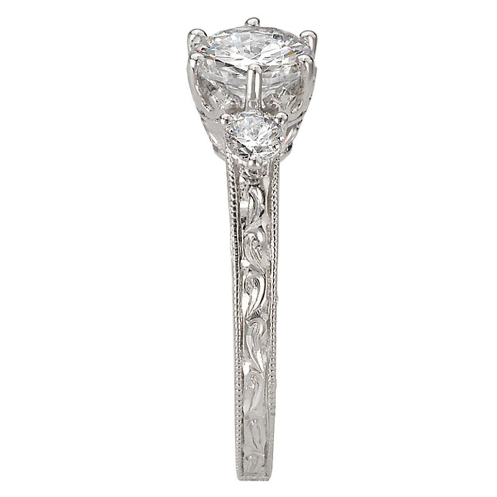 Three Stone Diamond Engagement Ring White Alloy For A 1.00 Carat Round Center Stone