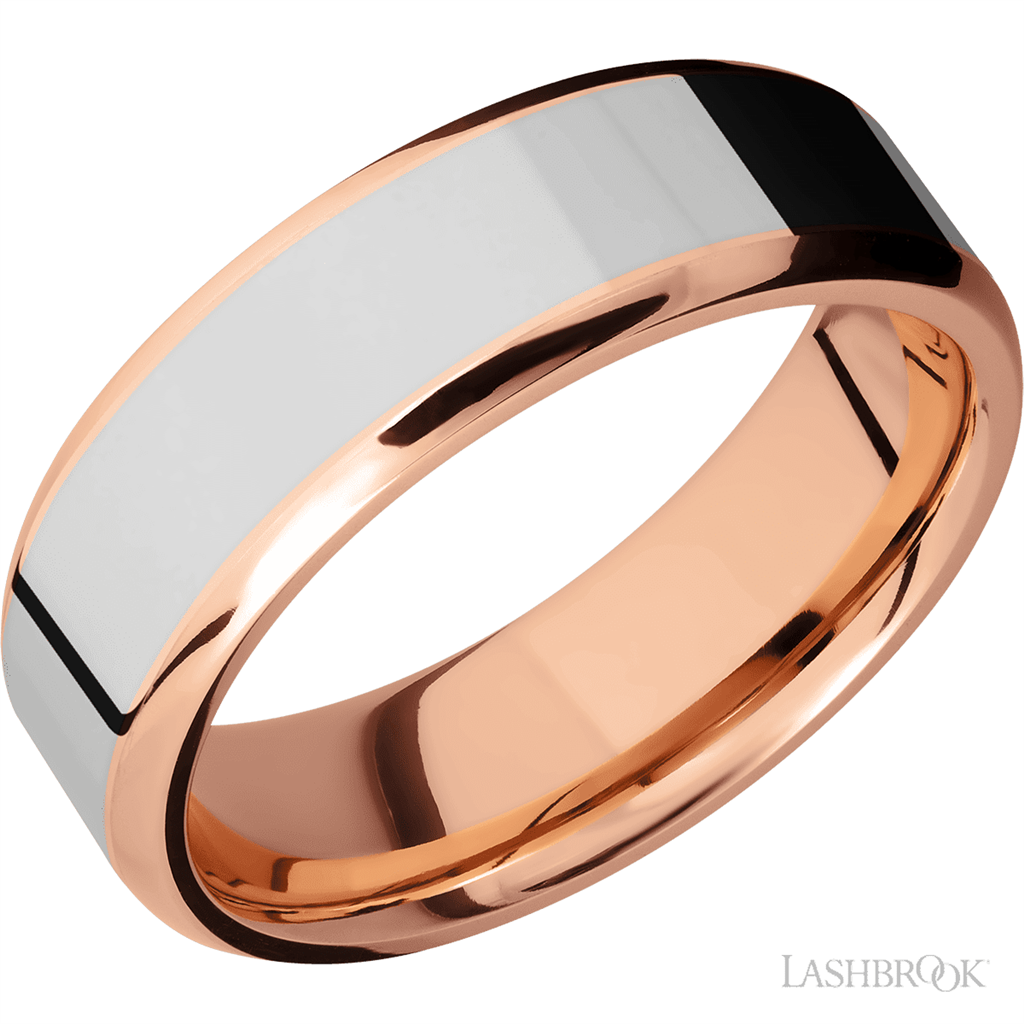 Straight Inlay Style Wedding Band 14 KT Rose 7mm wide size 10