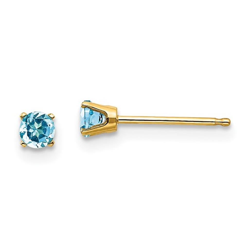 14 KT Yellow Birth Stone Stud Earrings With 4mm Round Topaz