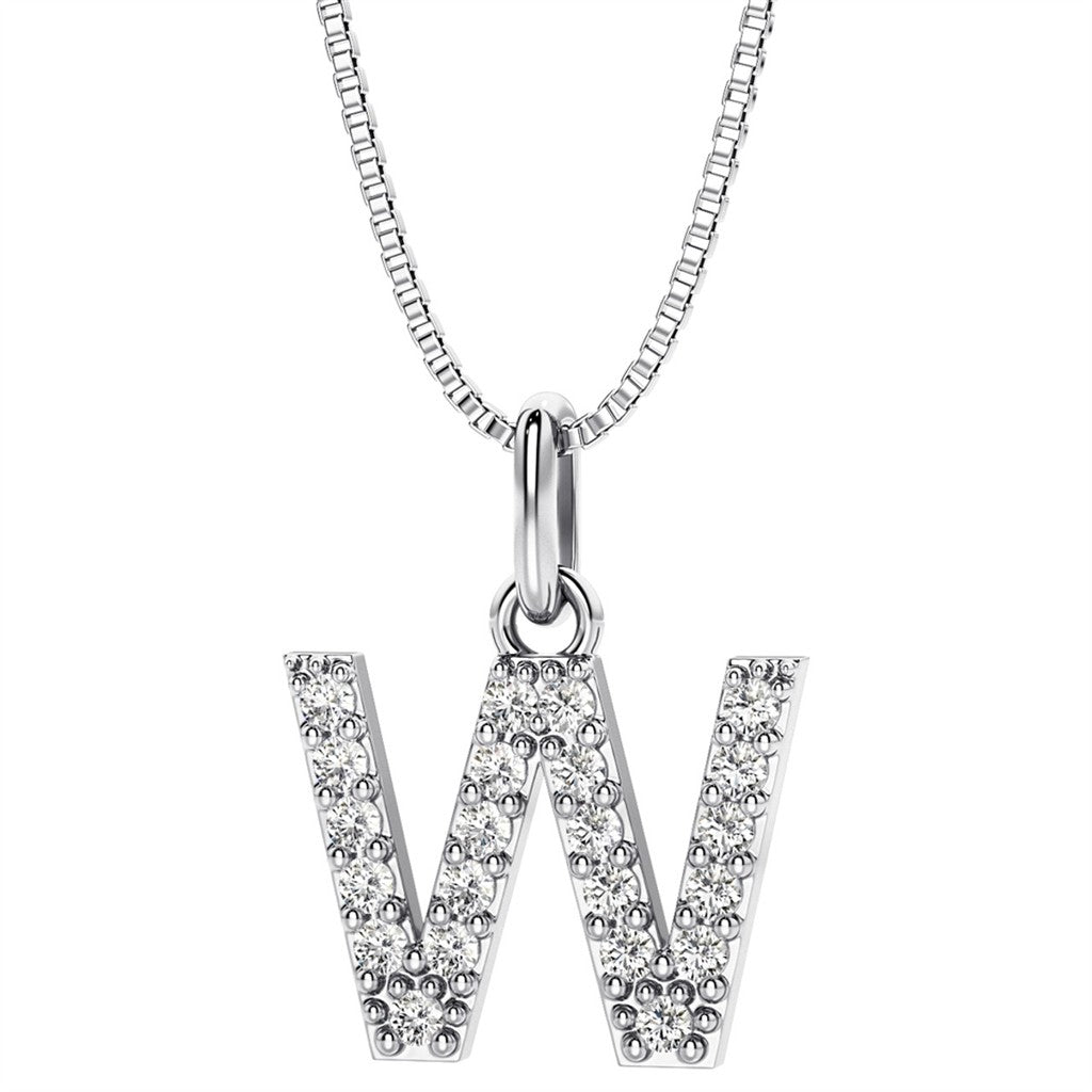 Initial Pendant Diamond Lab Grown Sterling Silver White with Round F/G Diamond