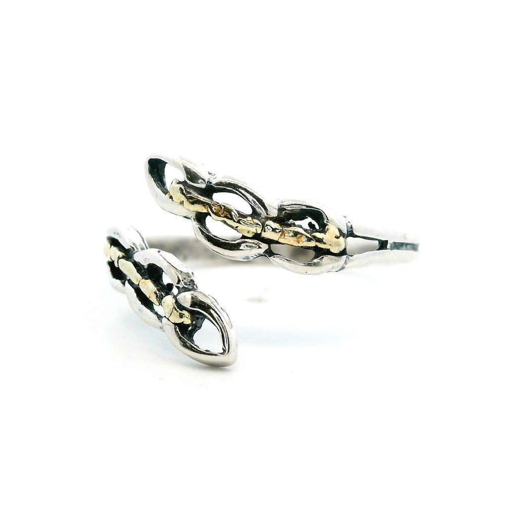 Alaskana Adjustable Womens Alaskan Gold Nugget Fashion Ring 2 mm wide Sterling Silver & Alaskan Gold Nugget Size 9