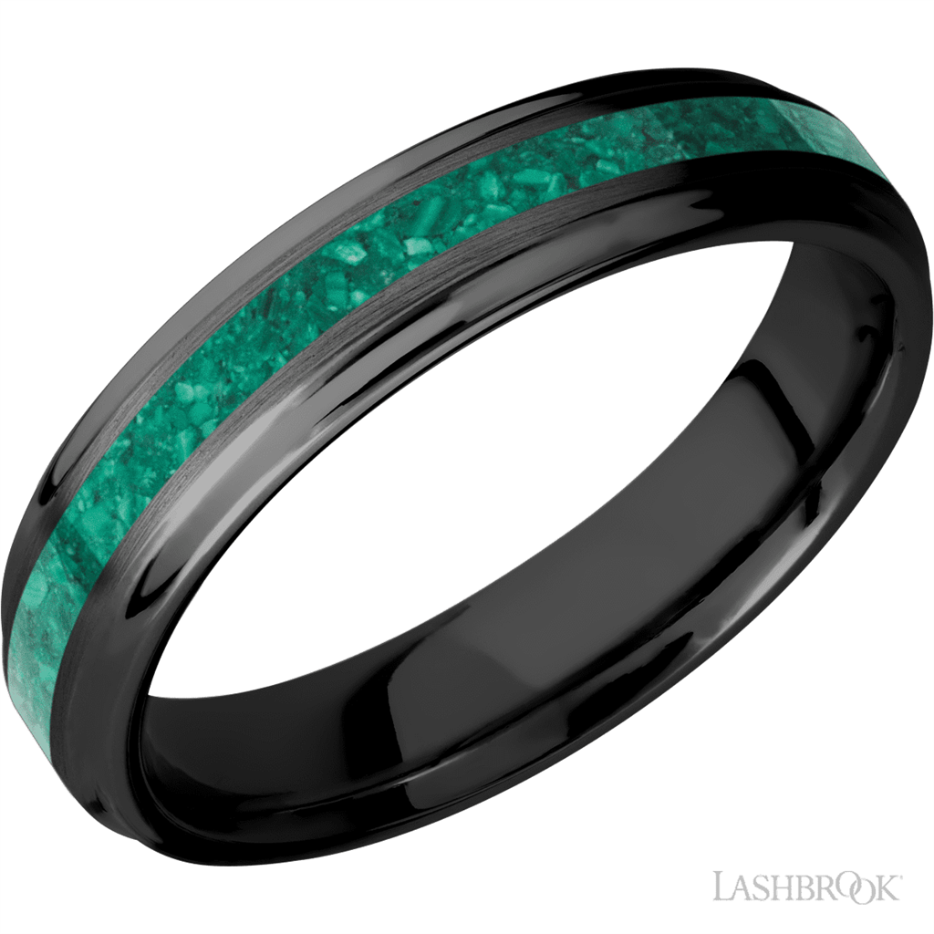 Black Zirconium Alternative Metal Ring 3mm wide Malachite Size 10