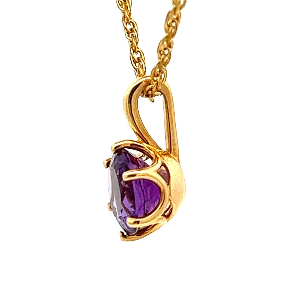 Solitare Pendants 18 Karat Gold Yellow with Round Amethyst