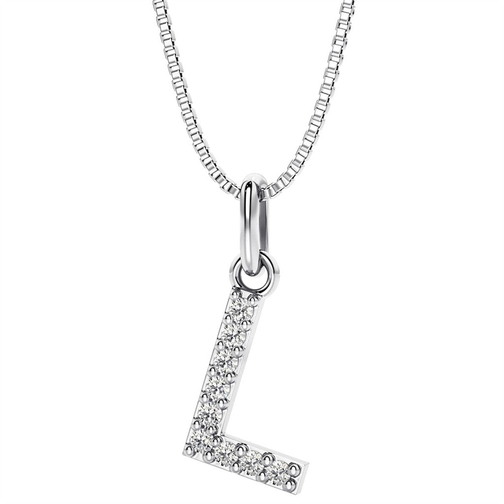 Initial Pendant Diamond Lab Grown Sterling Silver White with Round F/G Lab Diamond