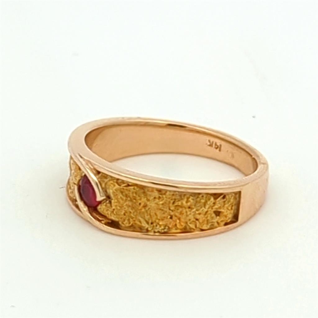 Tapered Channel Band Style Fashion Ring Womens 14K & Alaskan Gold Nugget Yellow with Ruby size 7.5