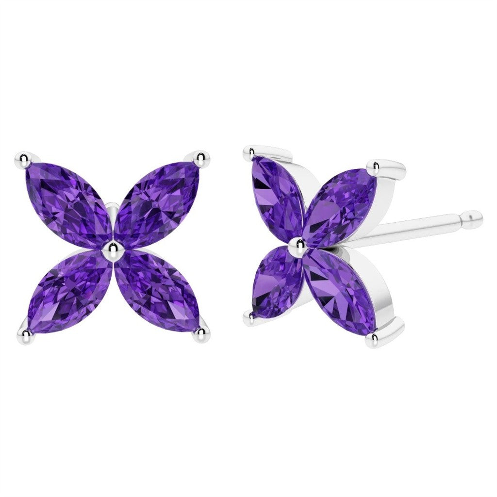 Amethysts Studs Sterling Silver Post Earrings With Colored Stone Sterling Silver White