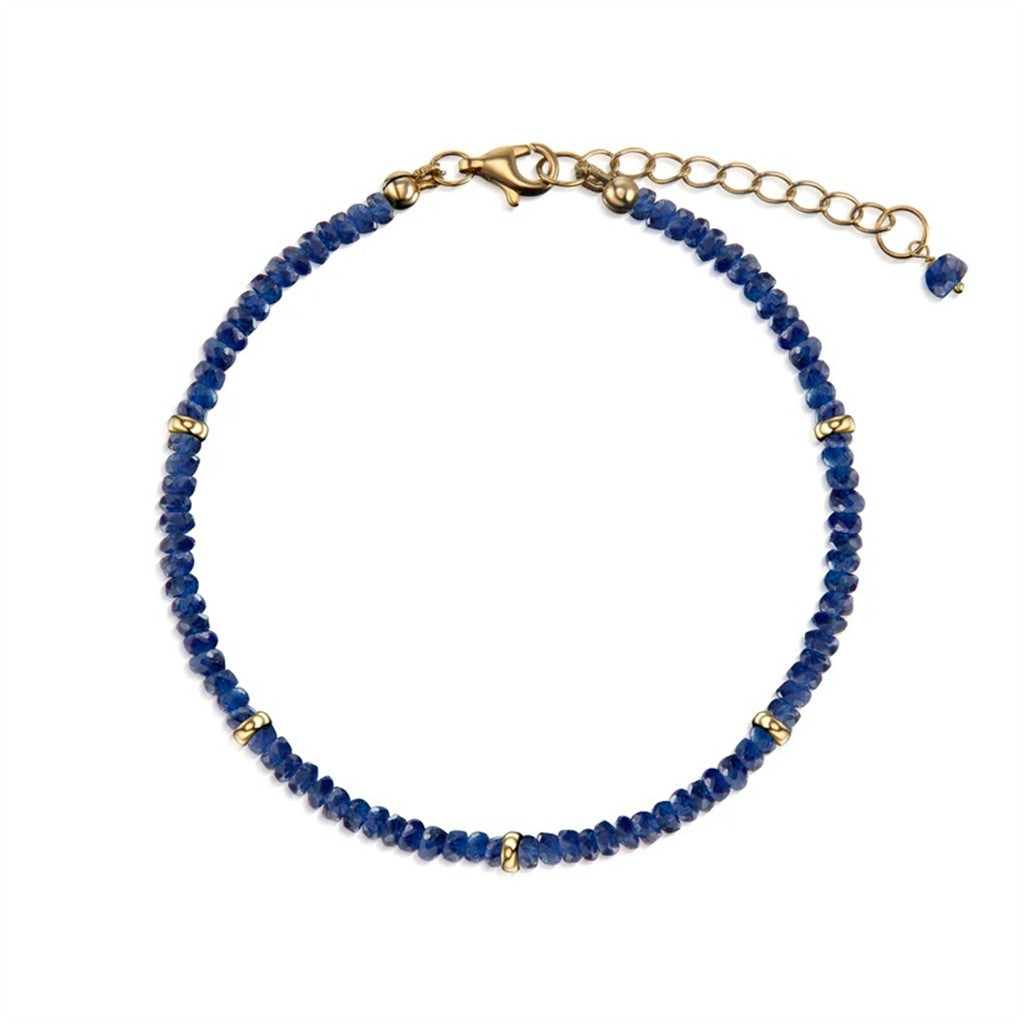 Blue Sapphire Gemstone Bead Clasp Bracelet 7" Long