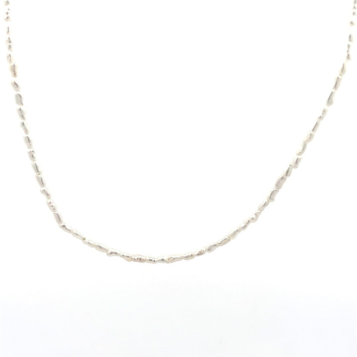 Single Strand Pearl Strand Necklace Strung on Sterling Silver 20" Long with Cream Cultured Keshi Fresh Water Pearl