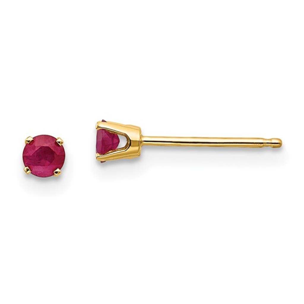14 KT Yellow Birth Stone Stud Earrings With 4mm Round Rubies