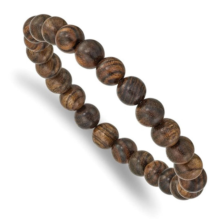Stretch Style Gemstone Bead Bracelet Elastic with Brown Wood 7"