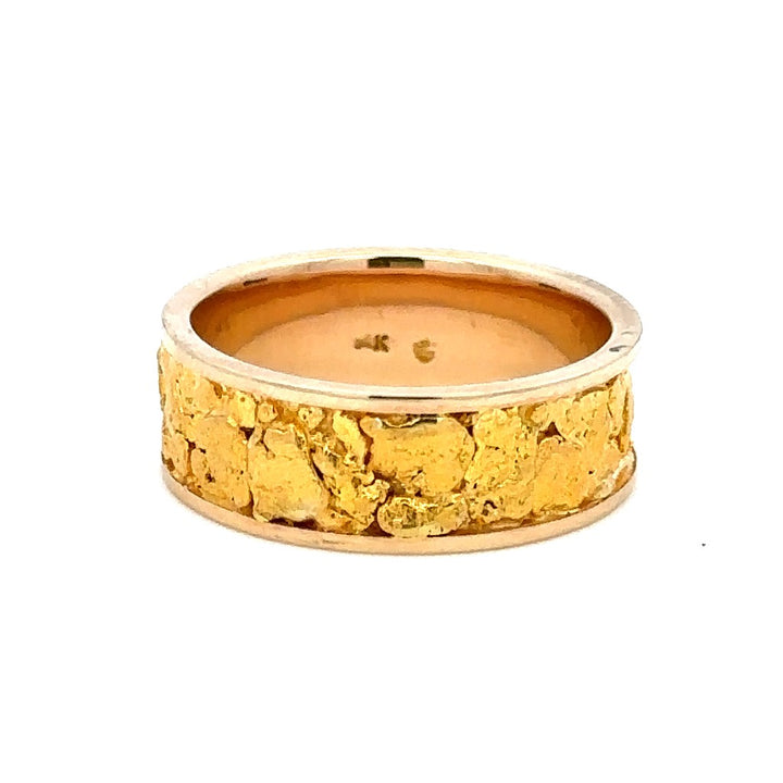8mm Wide Straight Channel Style Mens Gold Nugget Wedding Band 14 Karat Gold Yellow size 10.25