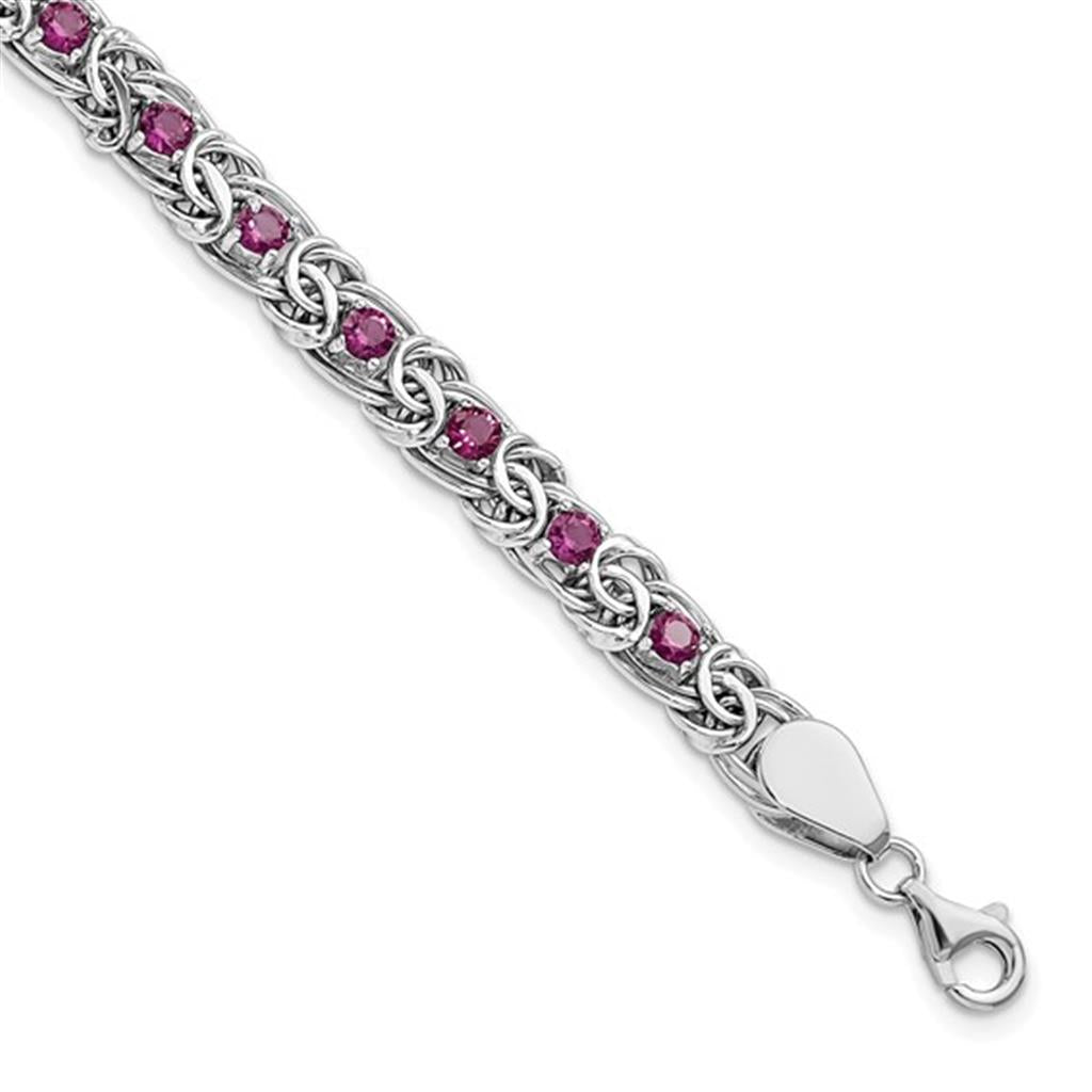 Link Style Colored Stone Bracelet .925 White With Cubic Zirconia 7.5" Long