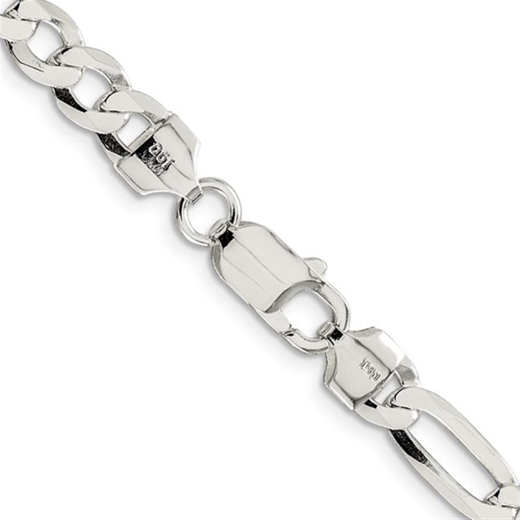 White Sterling Silver 7.5 MM Figaro Chain 24" Long