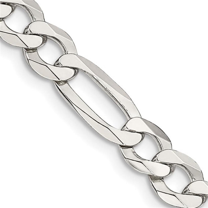 White Sterling Silver 7.5 MM Figaro Chain 24" Long