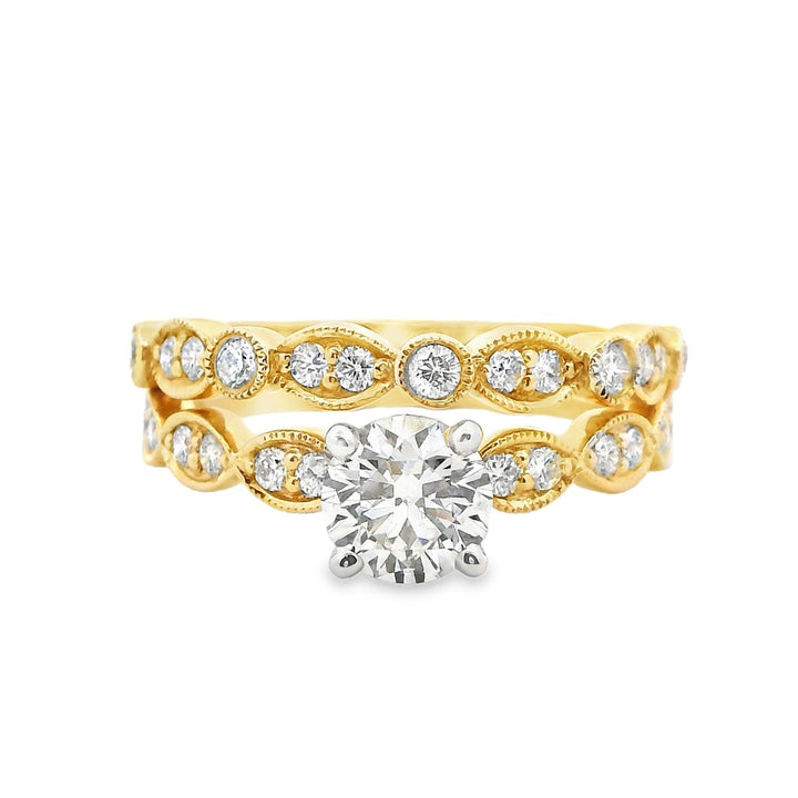 Solitare Accent Style Diamond Engagement Ring 14 Karat Gold Yellow 
(Center Stone Not Included)