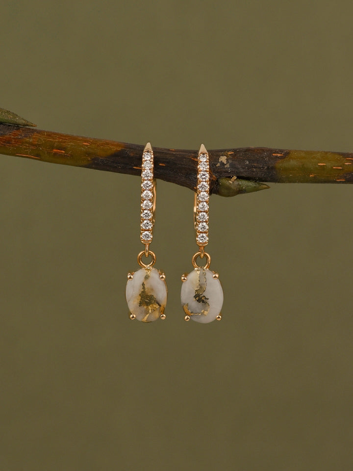 Earrings Precious Metal With Colored Stone Dangle Lever Back 14 Karat Gold Yellow With Lab Grown Glacier Gold Quartz 0.24 ctw & Diamond