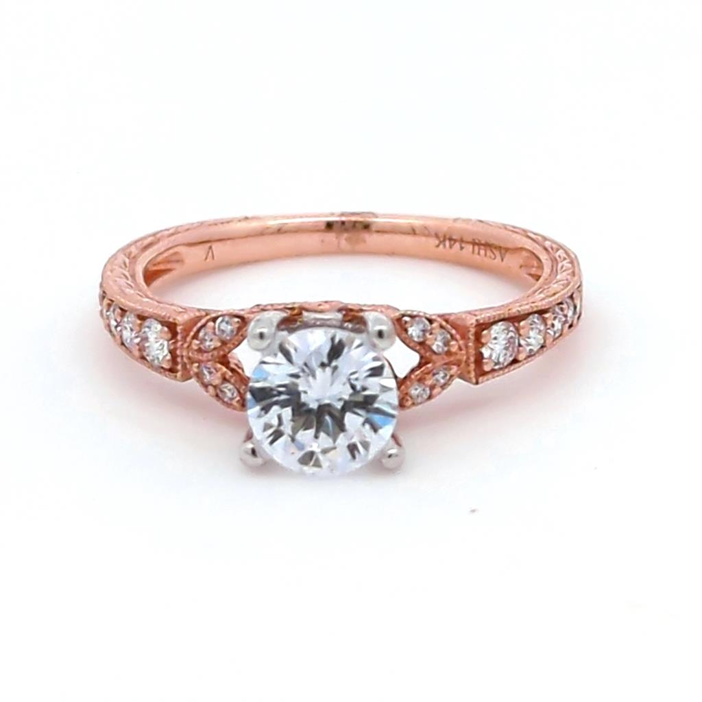 Solitare Accent Style Diamond Engagement Ring 14 KT Rose 
(Center Stone Not Included)