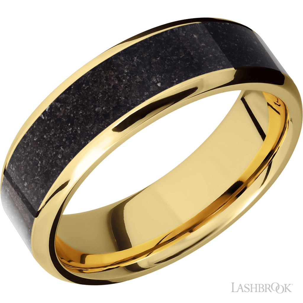 Straight Inlay Style Wedding Band 10 KT Yellow 7mm wide size 11