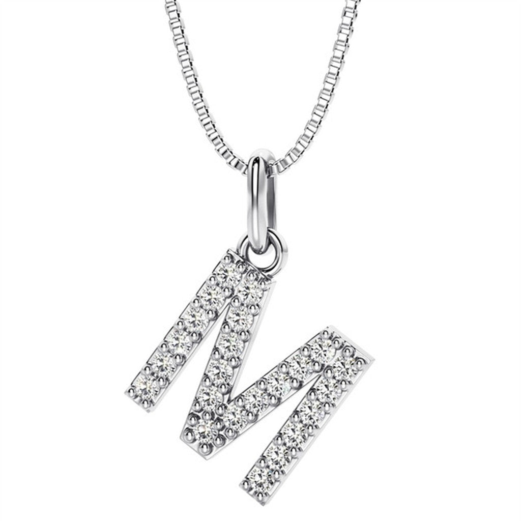 Initial Pendant Diamond Lab Grown Sterling Silver White with Round F/G Diamond