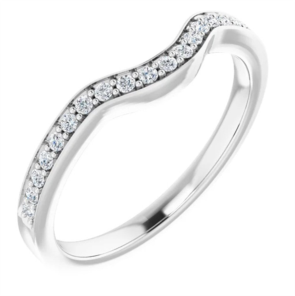 Fitted Style Diamond Wedding Band 14 Karat Gold White with Diamonds size 7