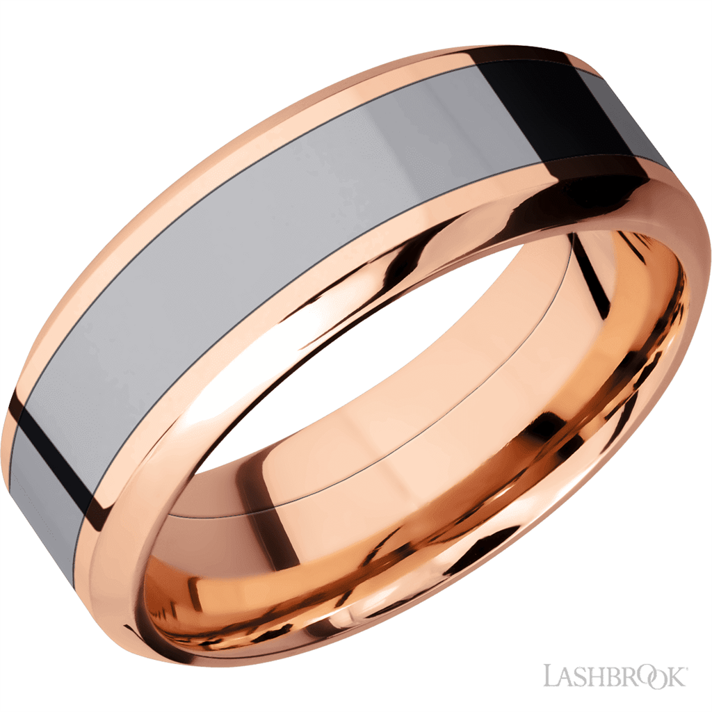 Straight Inlay Style Wedding Band 14 KT Rose 8mm wide size 10