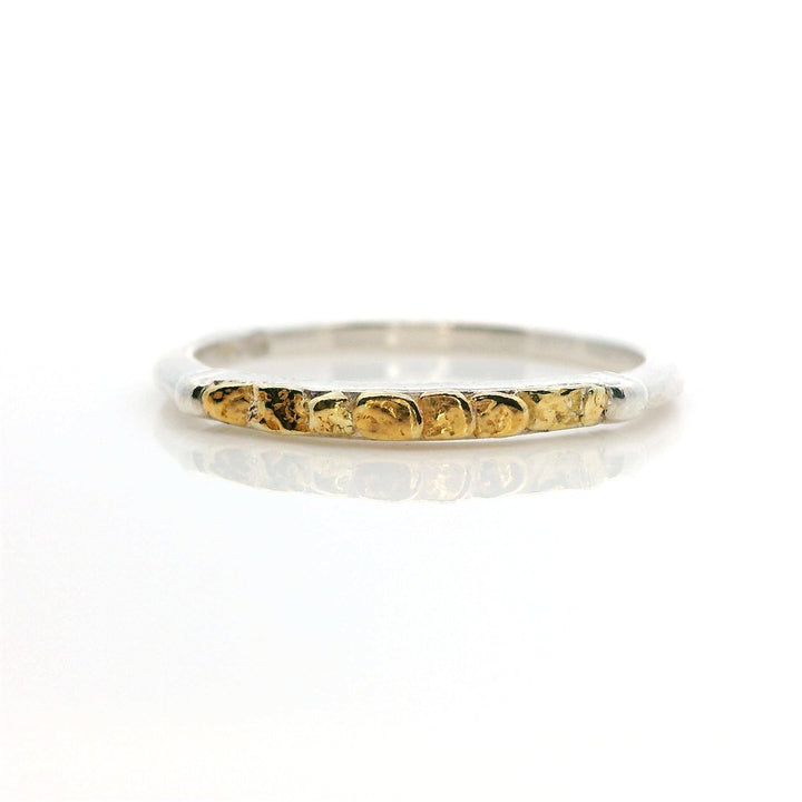 Stack-Able Ring 2 mm wide Sterling Silver & Alaskan Gold Nugget Size 8
