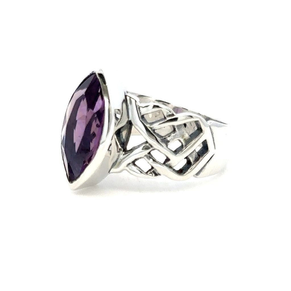 Antique Style Rings Silver with Stones Sterling Silver White with Amethyst size 8