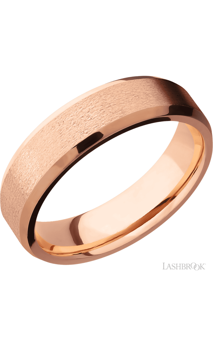 6 mm wide Beveled 14K Rose Gold band.