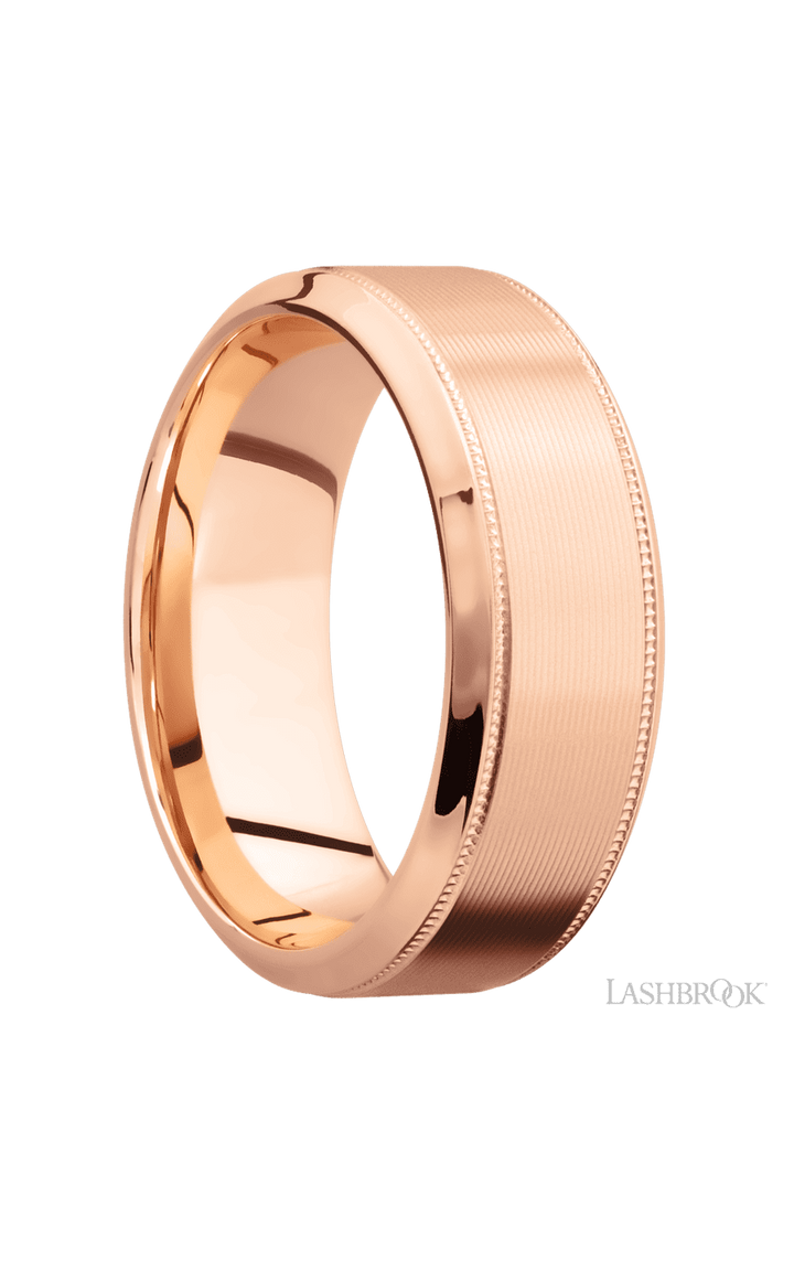 8 mm wide High Bevel Milgrain 14K Rose Gold band.
