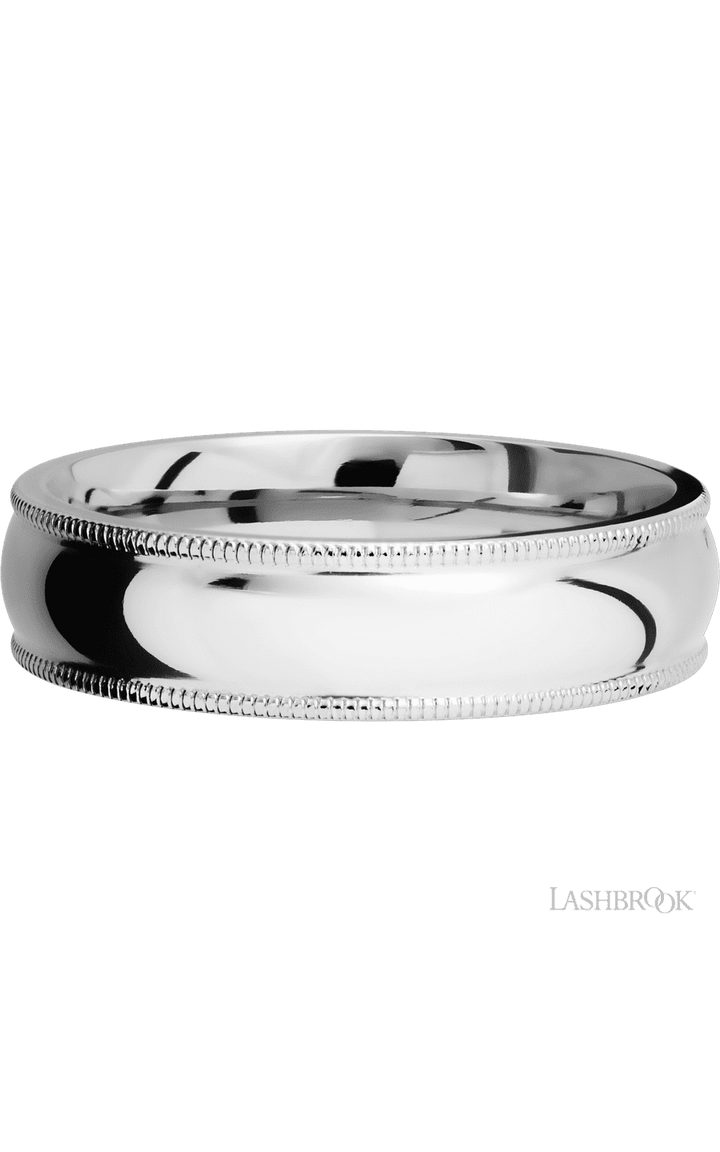 6 mm wide Domed Milgrain Edges 14K White Gold band.