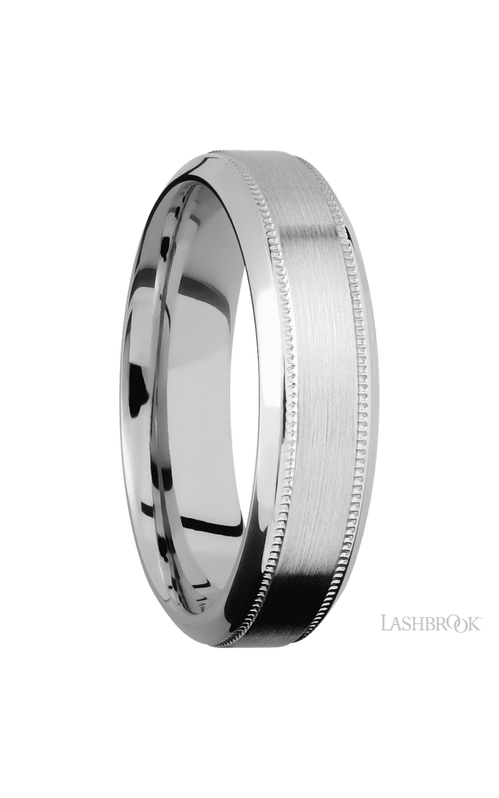 6 mm wide High Bevel Milgrain 14K White Gold band.