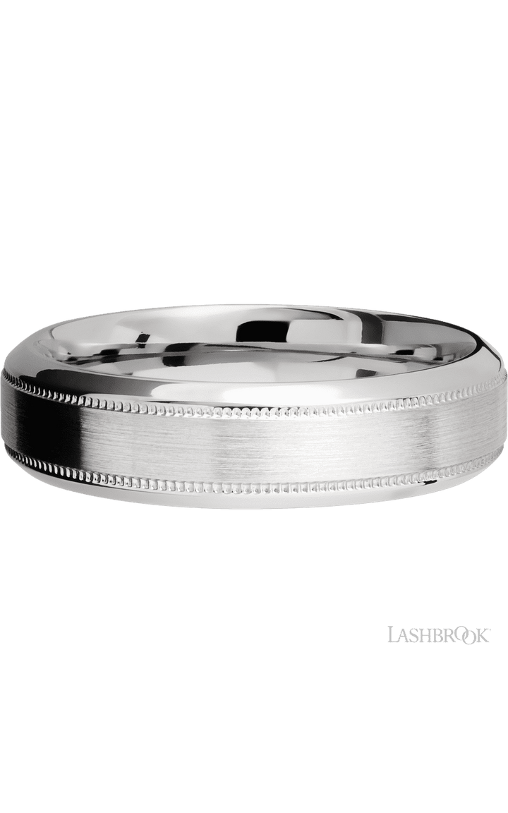 6 mm wide High Bevel Milgrain 14K White Gold band.