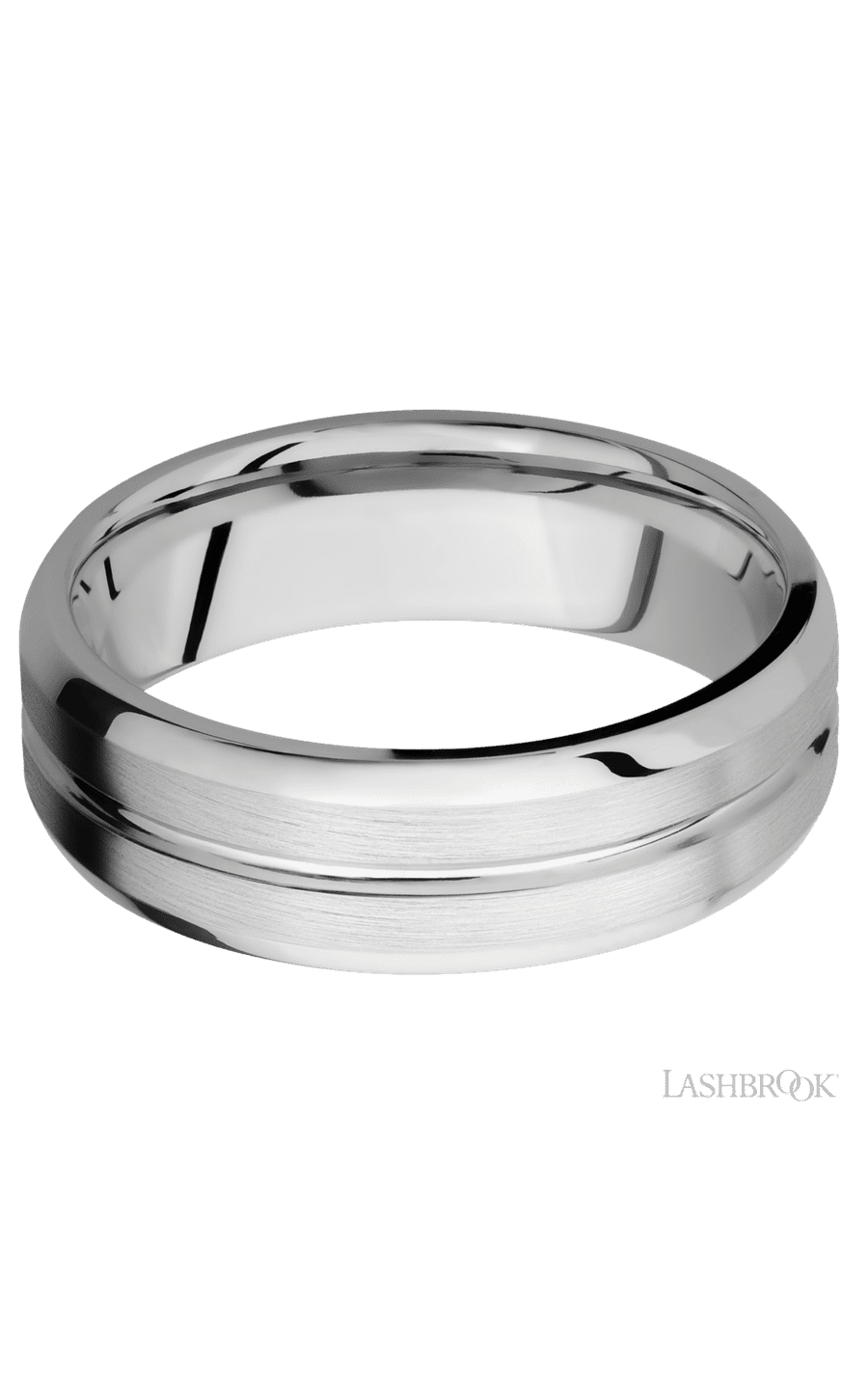 7 mm wide Beveled with Center Accent Groove 14K White Gold band.