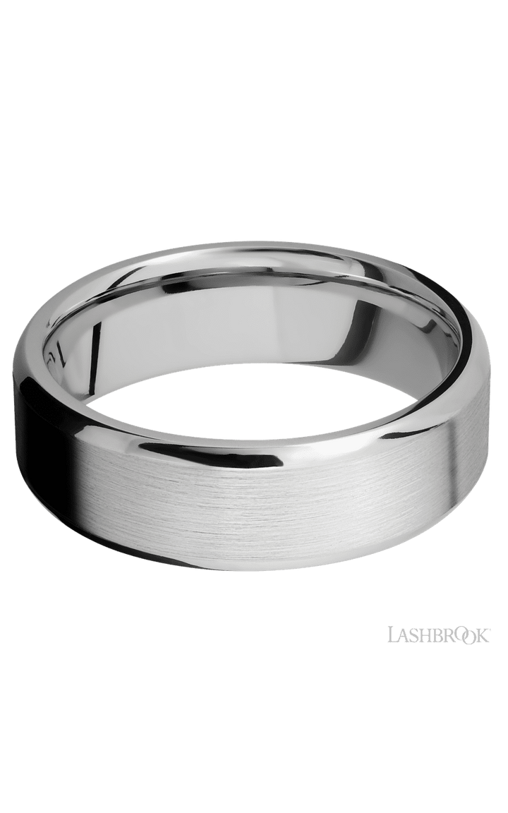 7 mm wide Beveled 14K White Gold band.