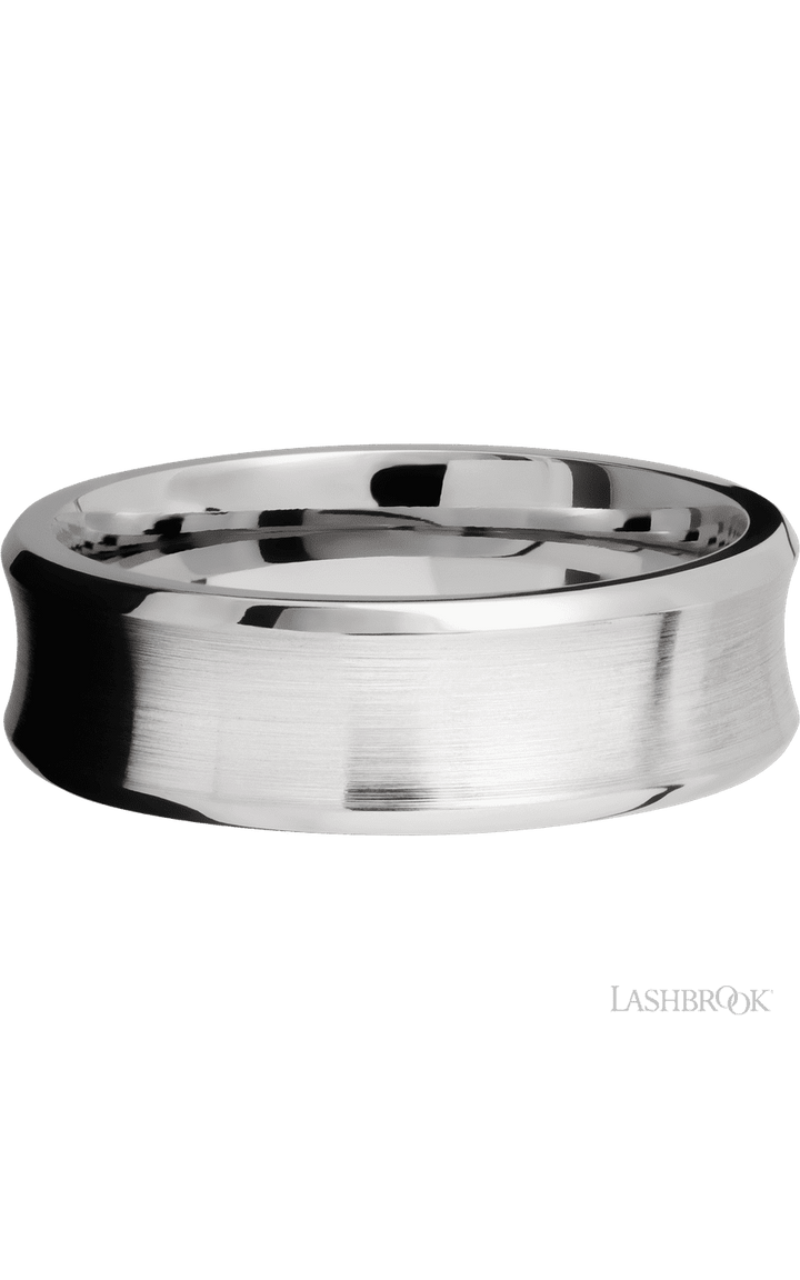 7 mm wide Concave Bevel 14K White Gold band.