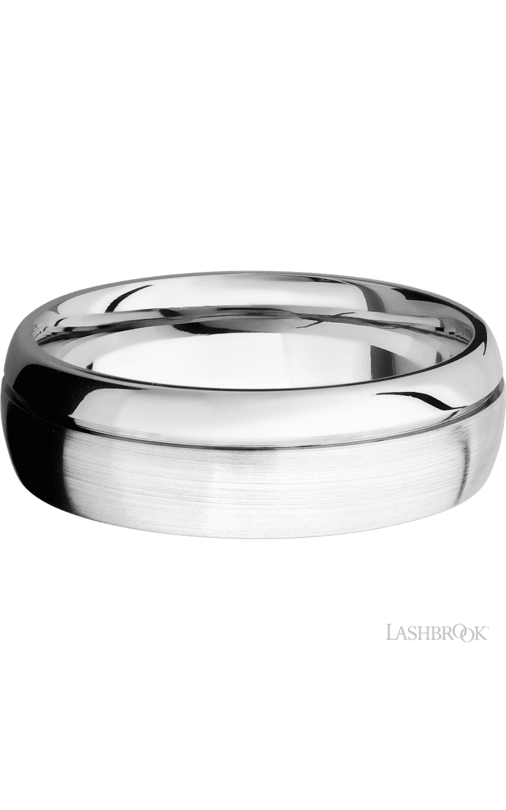 7 mm wide Domed with Off Center Accent Groove 14K White Gold band.