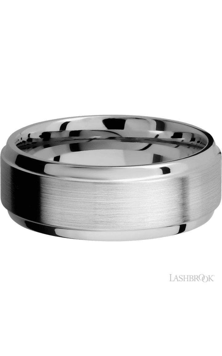 8 mm wide Stepped Bevel 14K White Gold band.