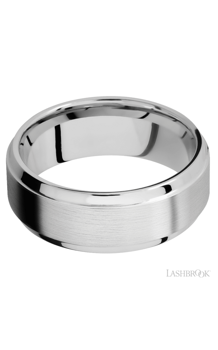 8 mm wide Stepped Bevel 14K White Gold band.