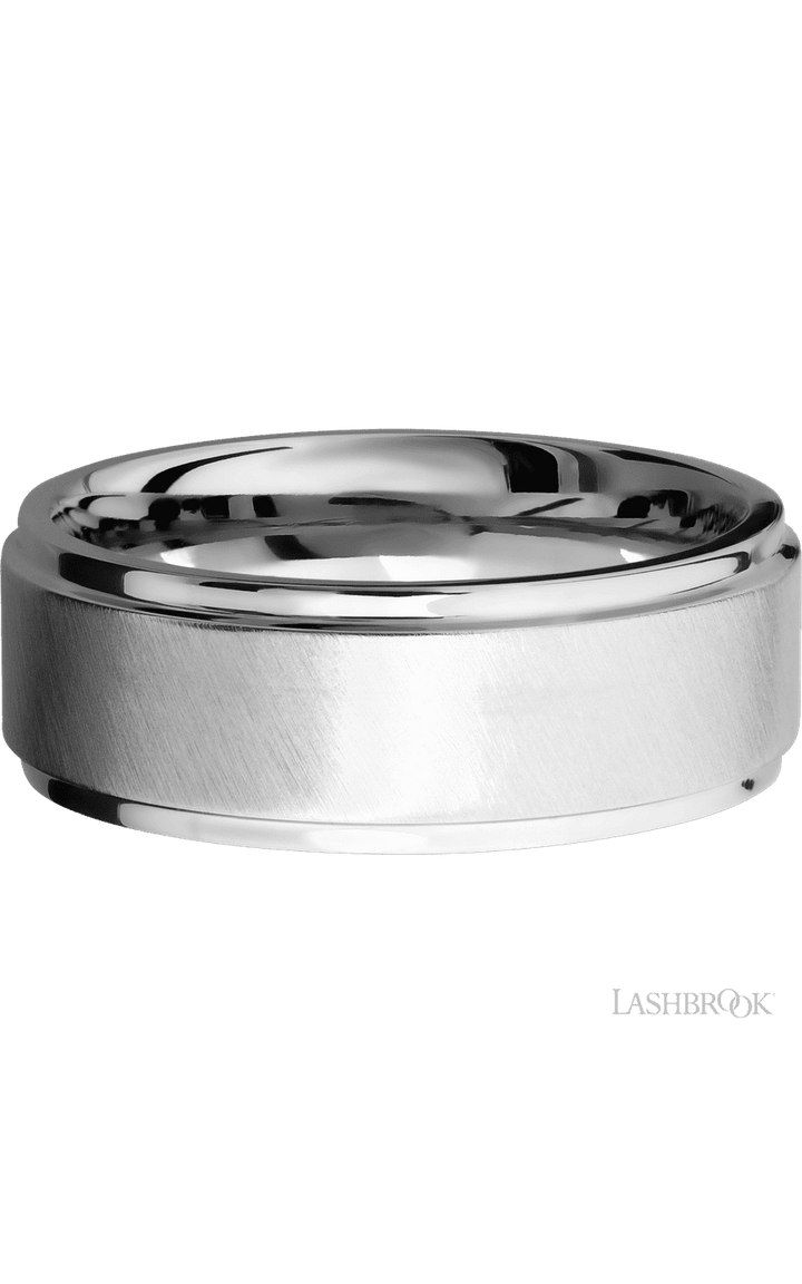 8 mm wide Flat Grooved Edges 14K White Gold band.