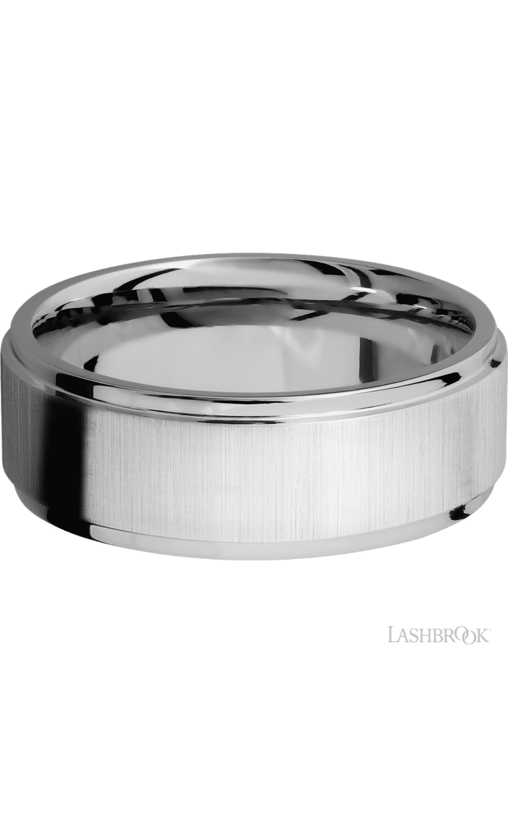 8 mm wide Flat Grooved Edges 14K White Gold band.