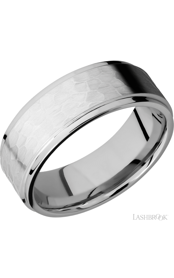 8 mm wide Flat Grooved Edges 14K White Gold band.