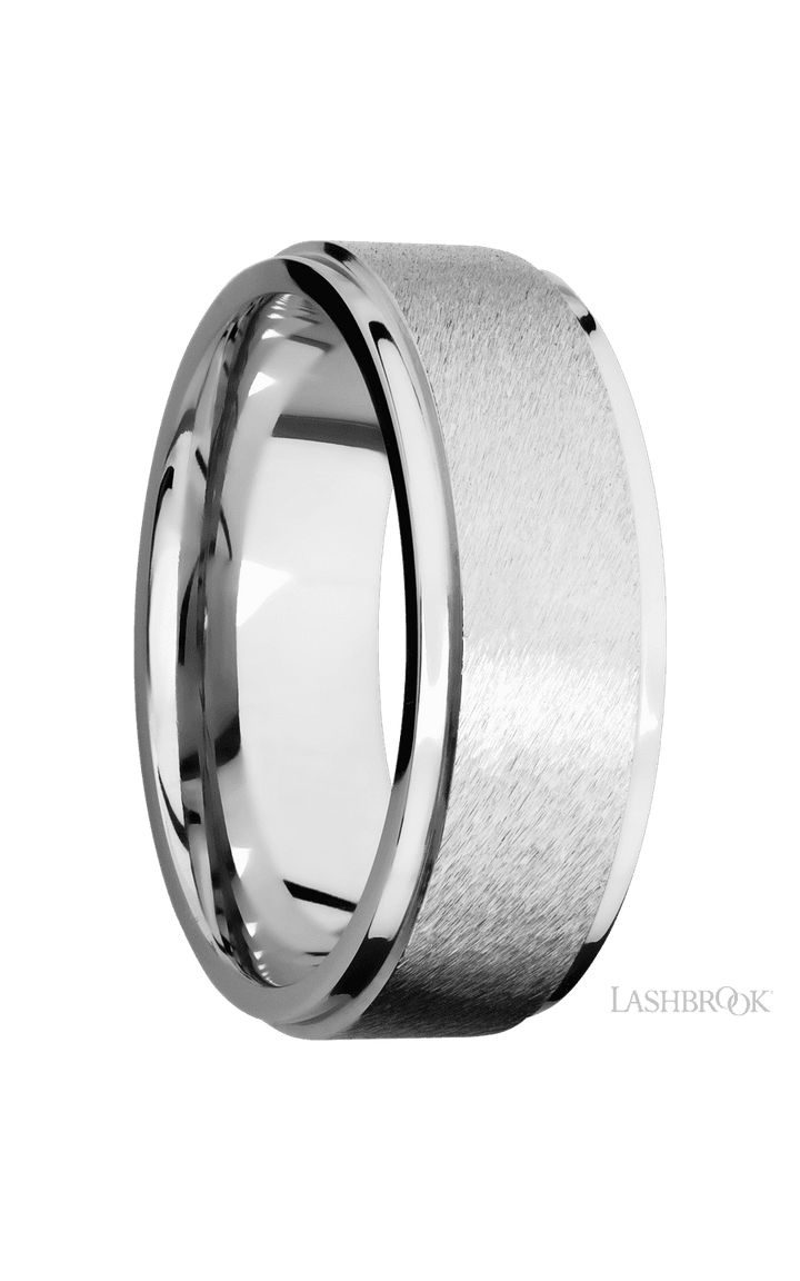 8 mm wide Flat Grooved Edges 14K White Gold band.
