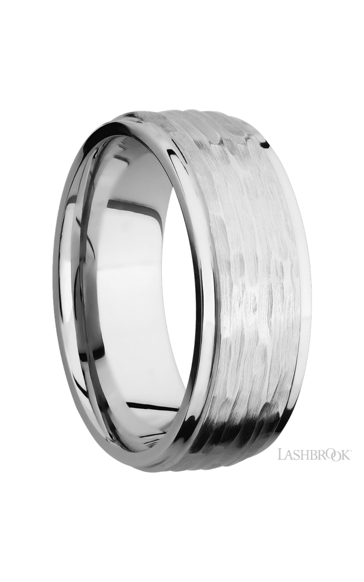8 mm wide Flat Grooved Edges 14K White Gold band.
