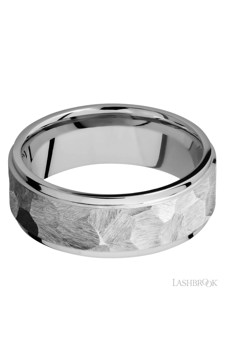 8 mm wide Flat Grooved Edges 14K White Gold band.