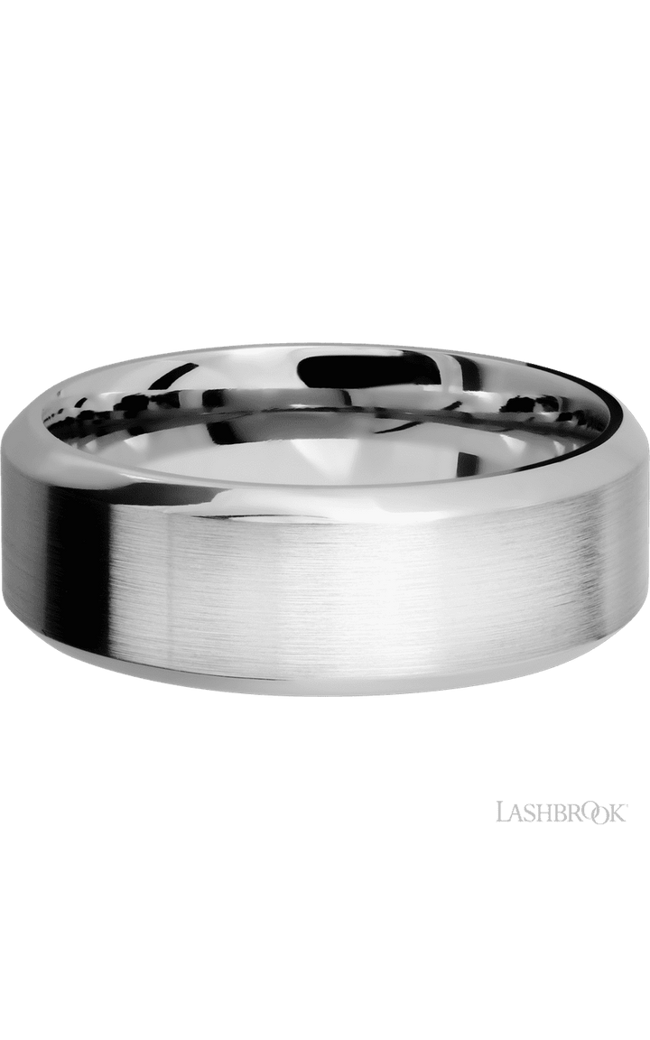 8 mm wide High Bevel 14K White Gold band.