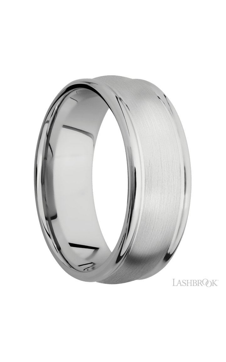 8 mm wide Domed Rounded Edges 14K White Gold band.