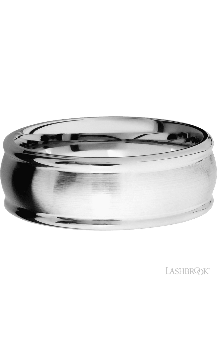 8 mm wide Domed Rounded Edges 14K White Gold band.
