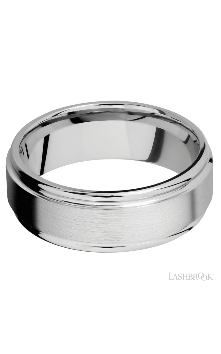 8 mm wide Flat Rounded Edges 14K White Gold band.